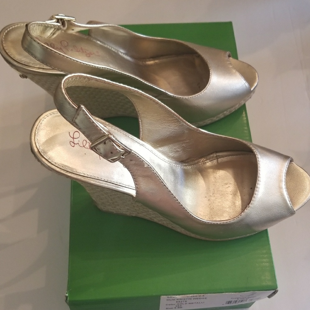 Lily Pulitzer Gold kristen wedges